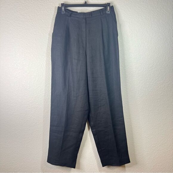 Talbots Womens Dress Pants Pleated Irish Linen Work Office Casual Black Petite 8 - Picture 1 of 9